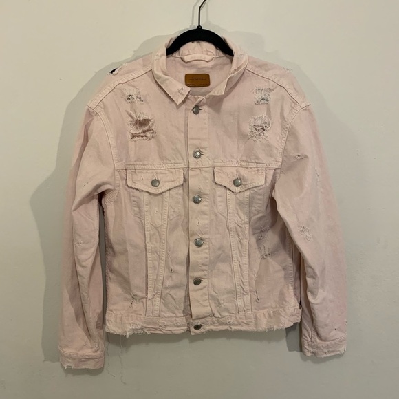 Zara Jackets & Blazers - Zara Pink Distressed Denim Jacket